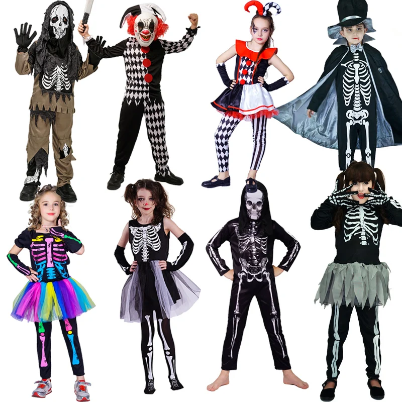 

Детский костюм унисекс со страшным черепом и скелетом, Детский костюм на Хэллоуин, страшное маскарадное платье с зомби и призраками, детски...