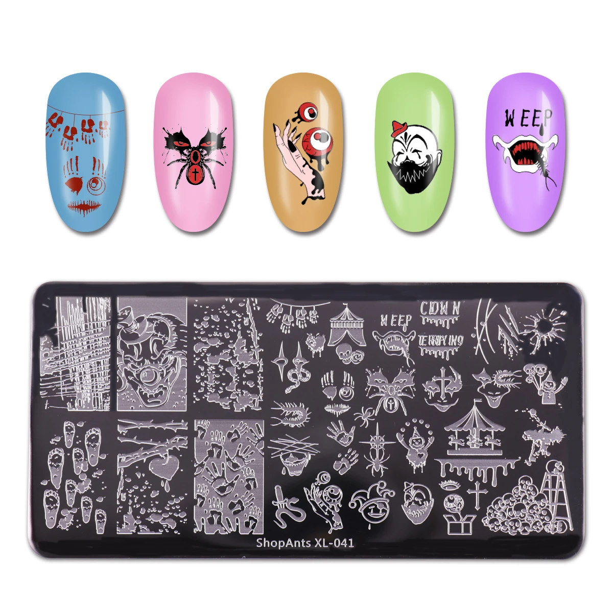 

ShopAnts 6*12cm Nail Stamping Plates Funny Pictures Stencil Stainless Steel Halloween Design for Printing Nail Art Image Plate