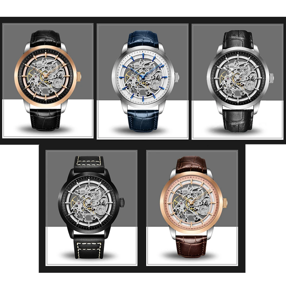 

PAGANI DESIGN Brand Luxury Watch Skeleton Hollow Leather Men's WristWatches Luxury Mechanical Male Clock New Relogio Masculino