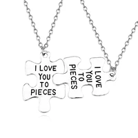 2 pcs letter i love you to pieces necklace set deep love broken puzzle pendant necklaces for couple family gift jewelry