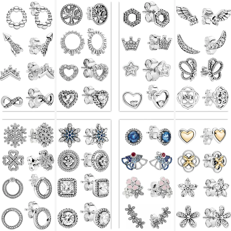 2022 Fashion 100% 925 Sterling Silver Earrings Daisy Flowers Snowflake Feather Big Zircon Stud Earrings Women Fine Jewelry Gifts