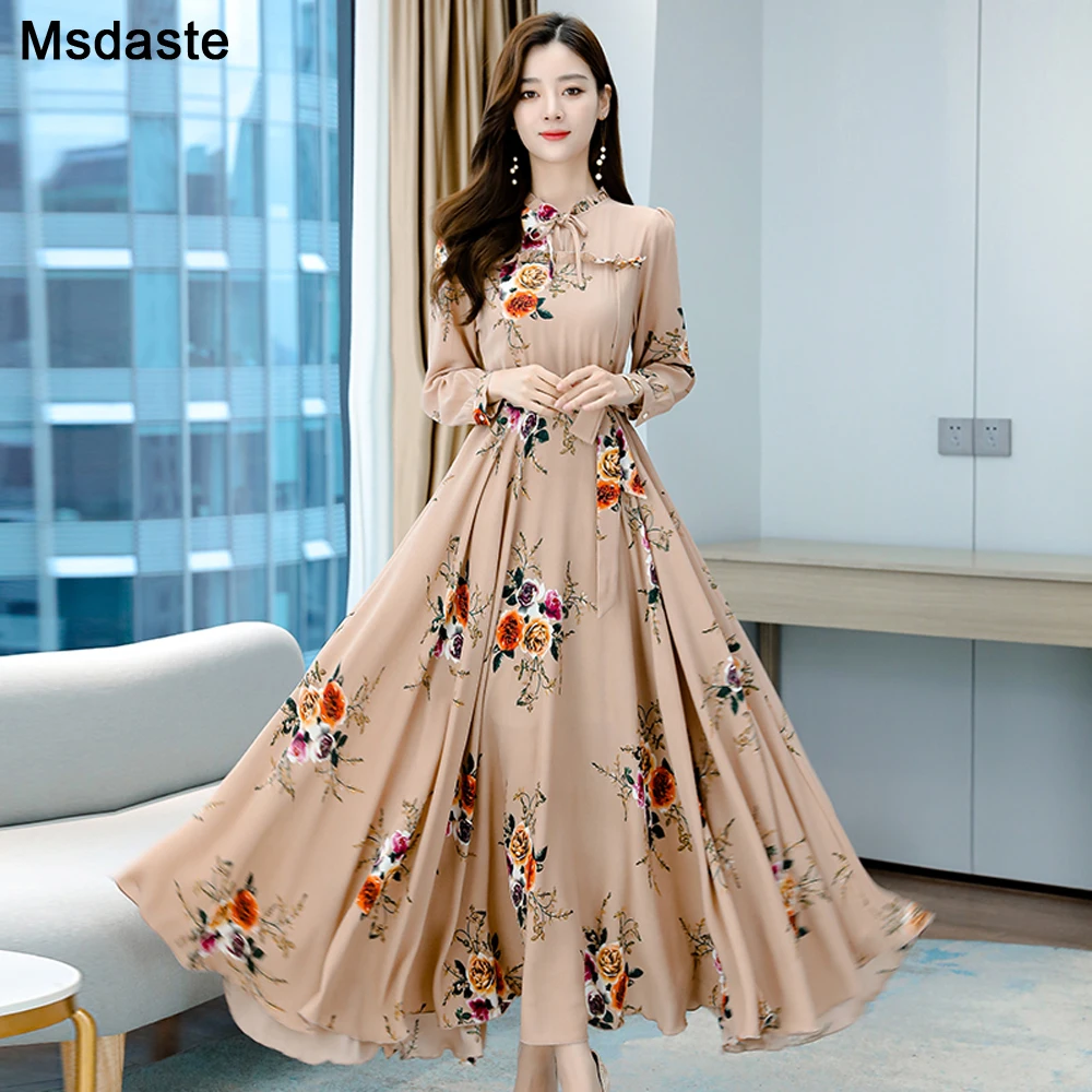 New Elegant Women Dresses Autumn Floral Printed Ruffles Dress Runway High Quality A-line Long Party Beach | Женская одежда