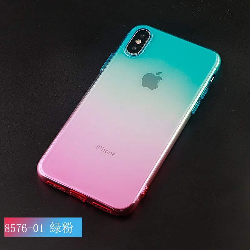 Для Apple iPhone 8plus градиентный телефонный чехол iPhone XR Двойной градиент цвета ТПУ не замненная 7/6 прозрачный Защитный чехол