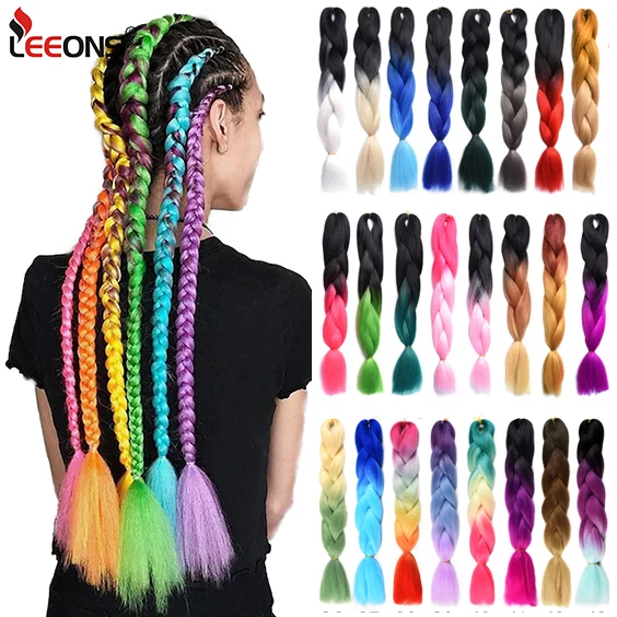 

Коса для косичек Leeons, 100 г, 24 дюйма, для косичек, Радужная, предварительно растянутая, для девочек