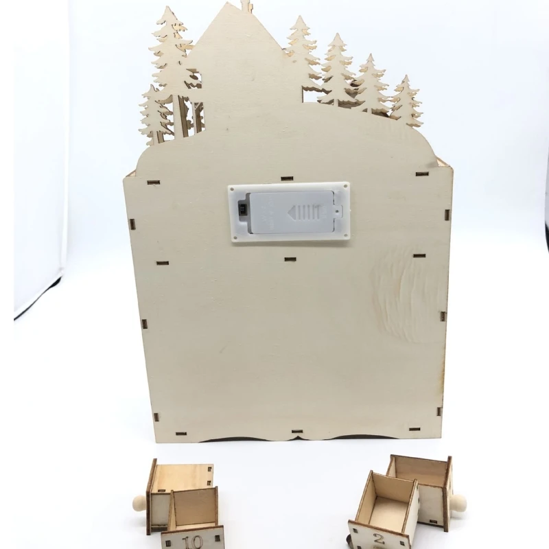 

Christmas Wooden Advent Calendar Countdown Decoration 24 Drawers with LED Light