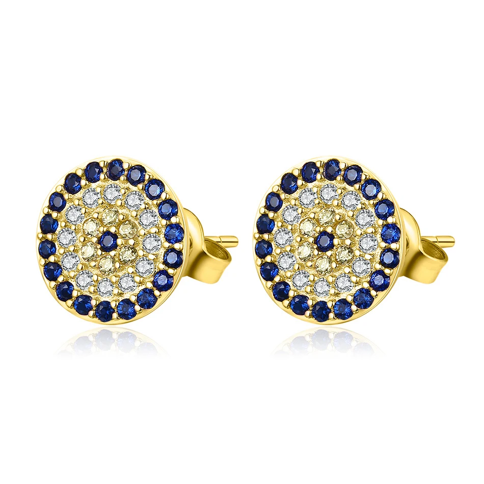 Gold Tone Высокое качество, подлинный 925 пробы, серебро, CZ, кристалл, удача, Турция, сглаза, серьги для женщин, желтое розовое золото, ювелирные изделия KLTE009 - Окраска металла: Gold Tone