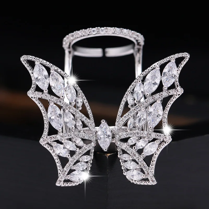 

New product sterling silver S925 inlaid triple A zircon ring bohemian style ladies banquet fashion exquisite butterfly jewelry
