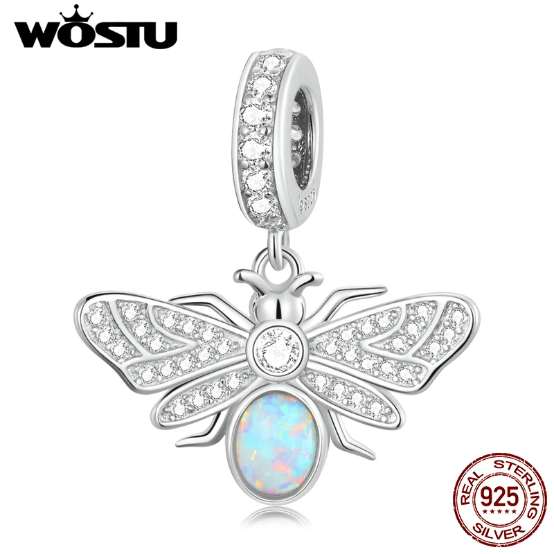 

WOSTU 925 Sterling Silver Firefly Opal Dangle Charm Pendant Beads fit Original Charms Bracelet DIY Necklace Women Jewelry Gift