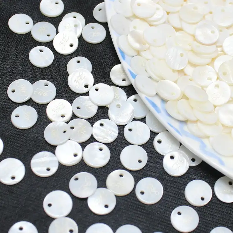 

20Pcs Mother Of Pearl White Sea Shell Disc Seashell 10mm Charms Pendants Beads