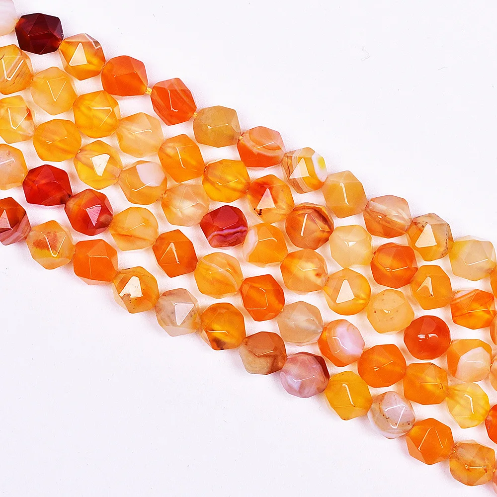 Natural Stone Orange Agates Faceted Loose Beads For Jewelry Making 6 8 10mm Semiprecious DIY Bracelets Necklaces Accessories | Украшения и