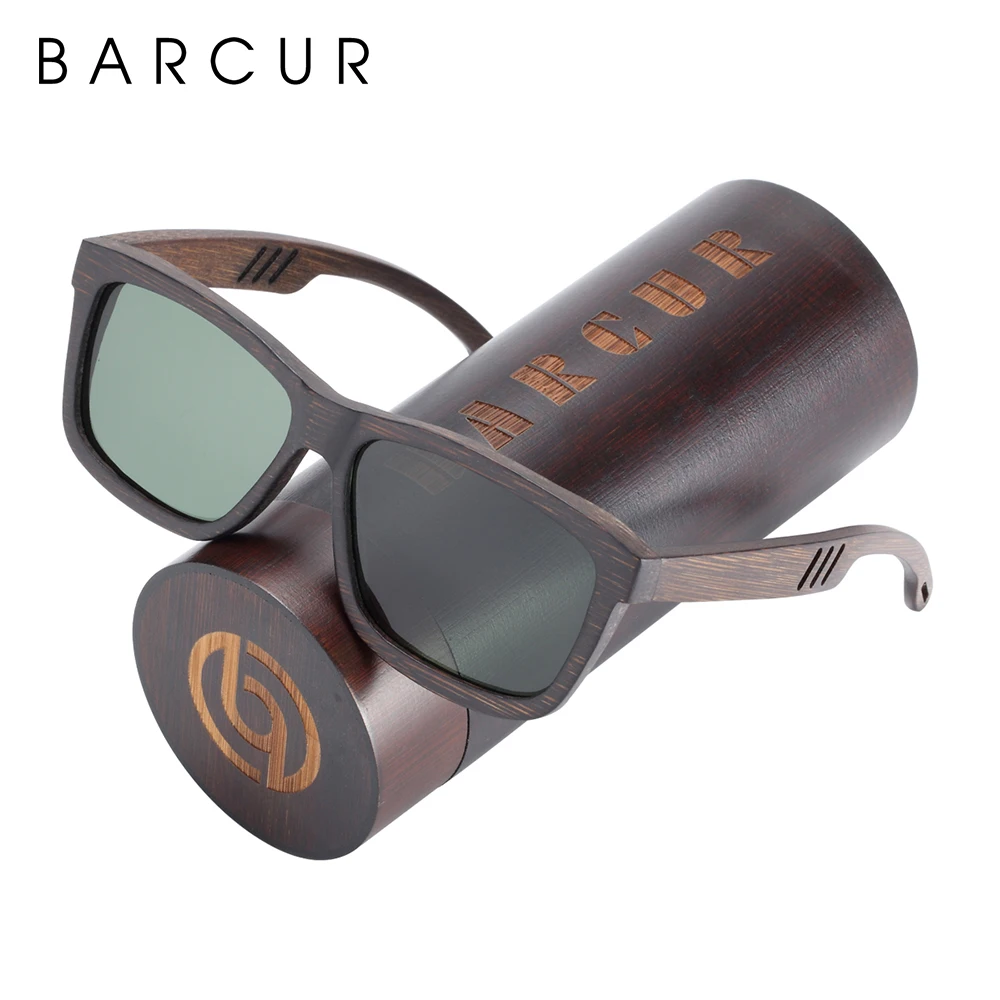 

BARCUR Unique Design Black Bamboo Sunglasses Wood Fashion Male Sun glasses Lady UV400 Polarized Sport Eyewear