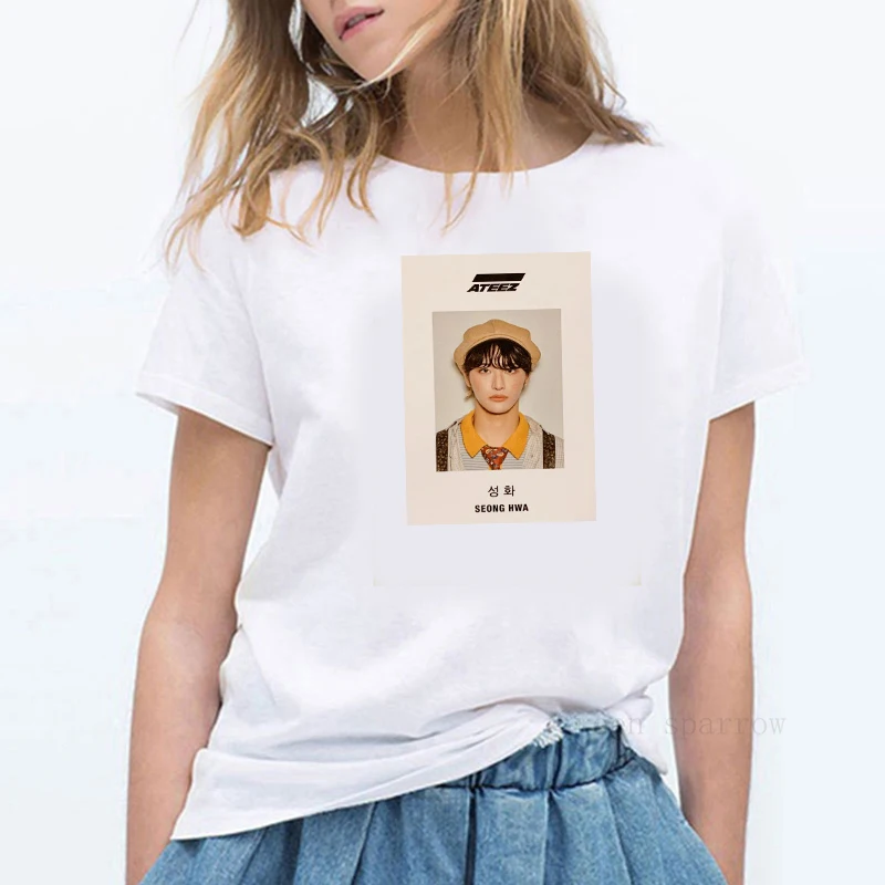 

2021 New ATEEZ HongJoong Women's casual style icon Printed T-shirt Harajuku Kawaii Street couple white o-neck T-shirt costume