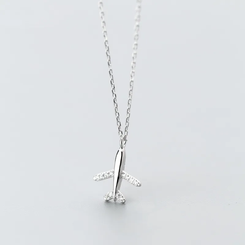 

WOOZU Real 925 Sterling Silver French Aircraft Zircon Chain Pendant Necklaces For Women Party Hip Hop Rock Airplane Jewelry Gift
