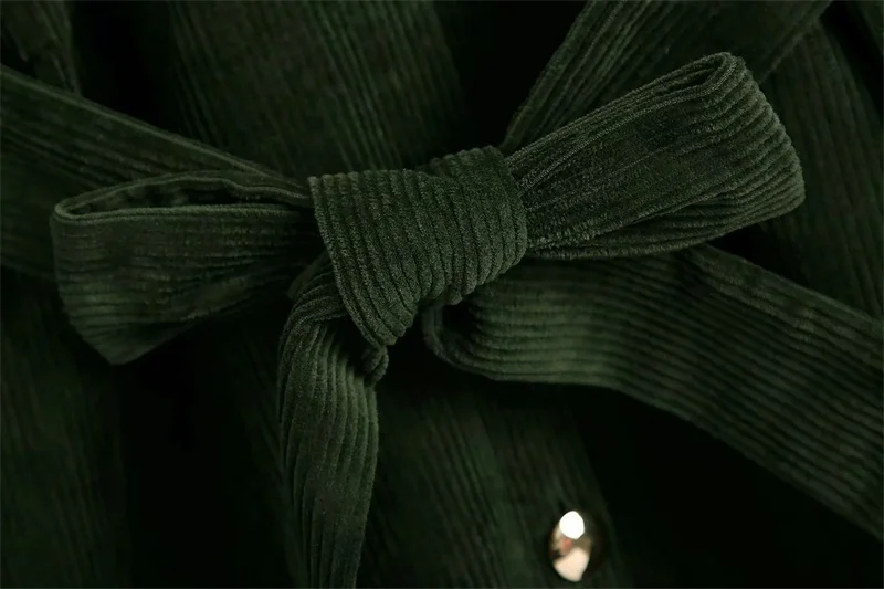 Fall 2020 New Product Corduroy Fashion Single-Breasted Bow Tie Waist Slimming Mid-Length Women's Shirt Dress | Женская одежда