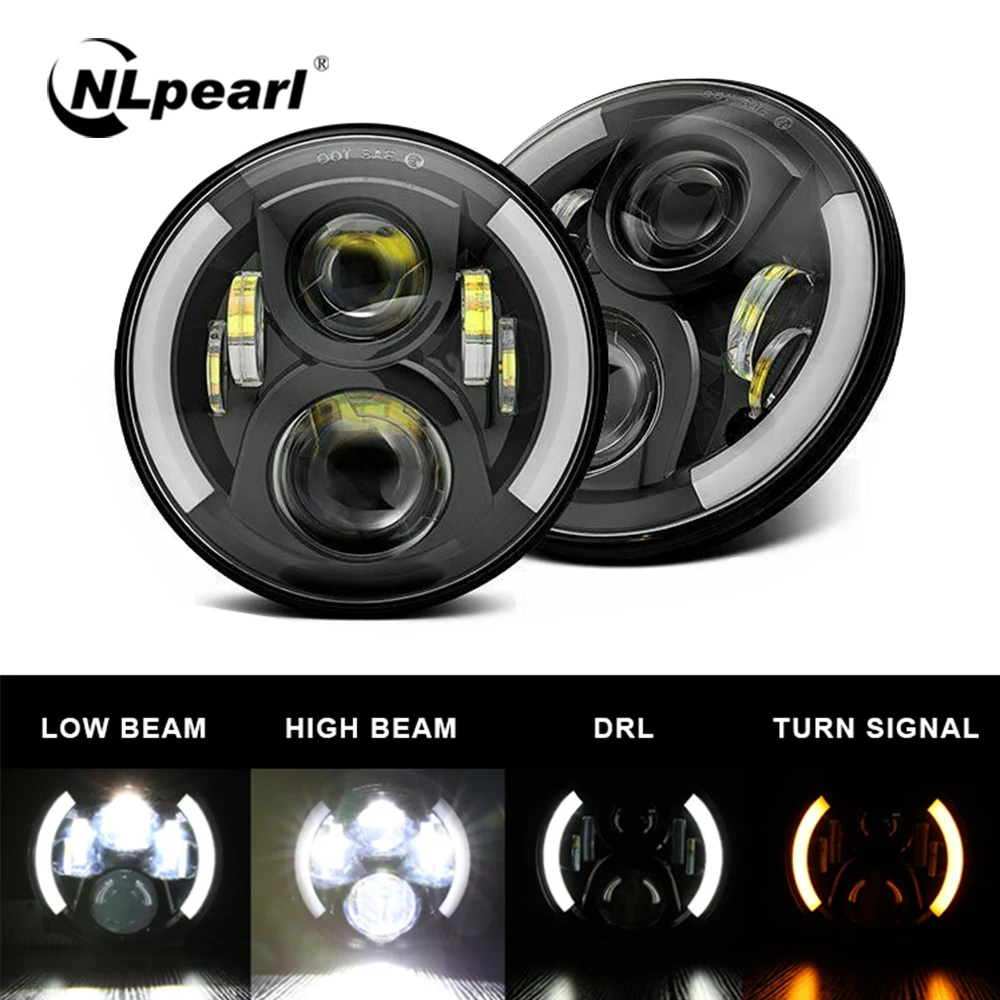 NLpearl 7 дюймовый светодиодный фары ангельские глазки Halo Ring DRL Янтарная Поворотная
