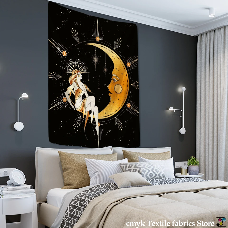 Психоделическая Луна гобелен расшитый звездами на стену в богемном стиле хиппи