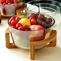 fruit basket dish wooden base glass fruit plate household vegetable salad bowl snack plate fruit bowl ice bucket food container