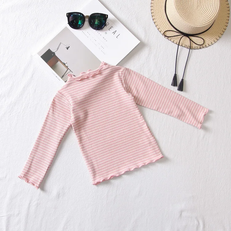 Pink stripe Детские футболки однотонные футболки с длинными рукавами для маленьких мальчиков и девочек осенне-зимняя футболка для маленьких девочек футболки, повседневная одежда - Цвет: Pink stripe