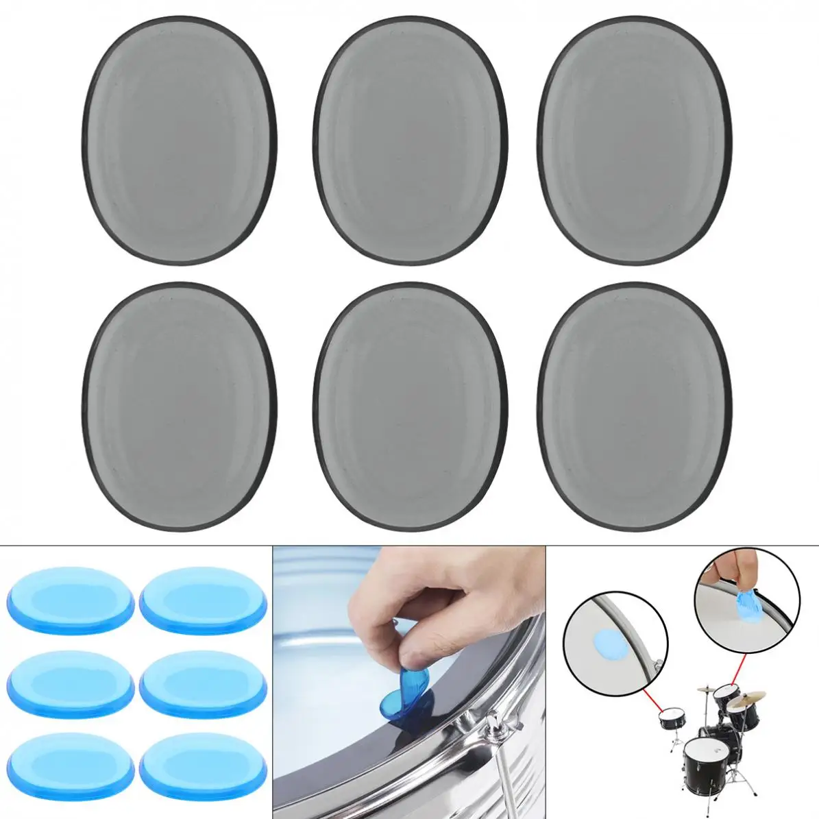 

6pcs/set Reusable Drum Mute Pad Transparent Silicone Jazz Snare Drum Muffler 2 Colors Optional