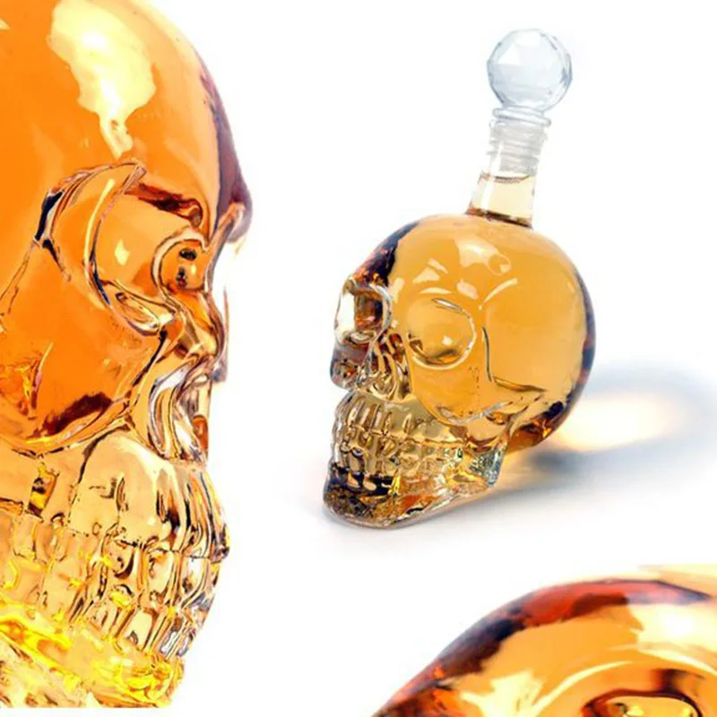 Хрустальная стеклянная бутылка для вина с черепом прозрачные питьевые
