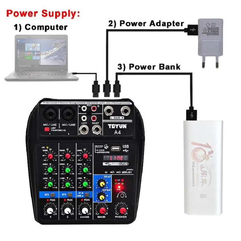 4 канала аудио Миксер для сцены производительность звука микшерная консоль с