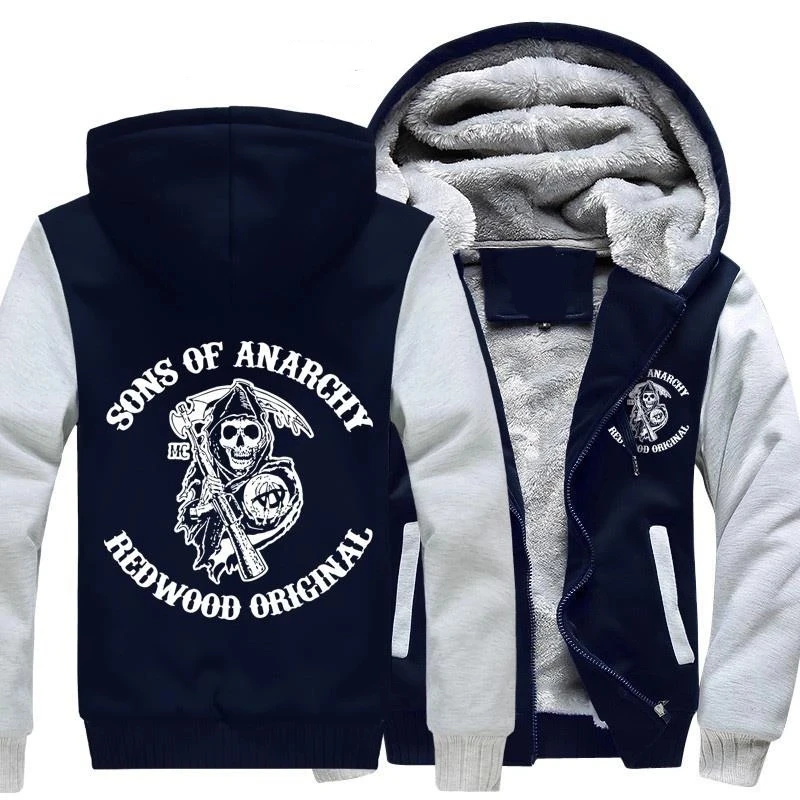 

NEW For Sons of Anarchy chaos fleece cotton coats Liberalism winter zipper Print Mens Hoodies Jacket MC Thicken Sweaterwear