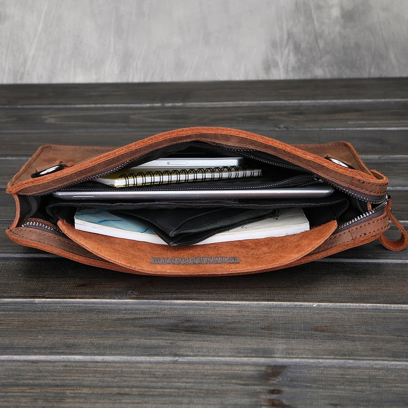 OYIXINGER Genuine Leather Laptop Briefcase Luxury Retro Shoulder Bag Male Top Quality Crazy Horse Laptop Bag For 13