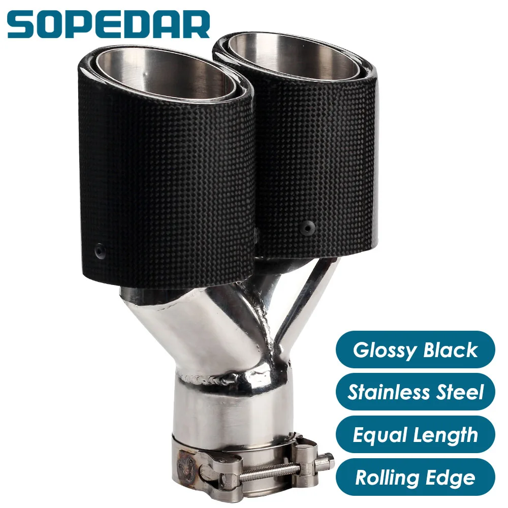 

Глянцевый глушитель из углеродистой нержавеющей стали SOPEDAR 3k, универсальный Y двойной глушитель выхлопной трубы равной длине, задний наконе...