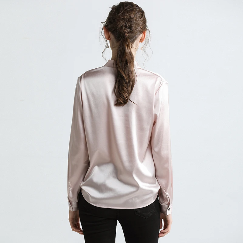

Blouse Women 2020 Spring autumn Fashion real Silk Satin Long Sleeve pink Shirt Office Blouse ladies Tops womens tops and blouses