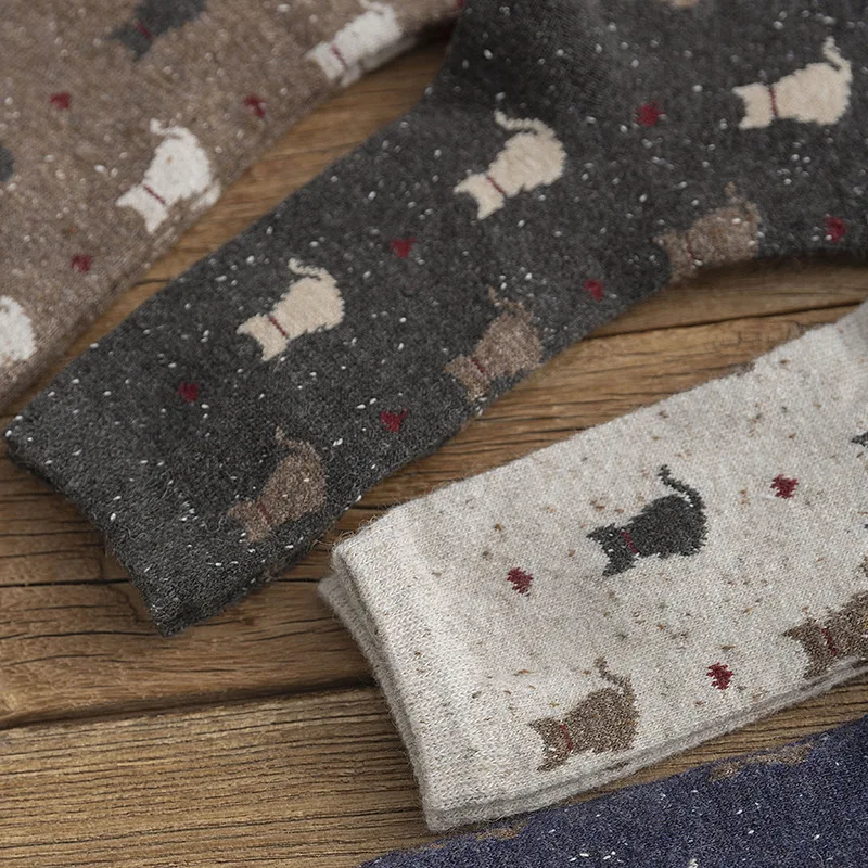 Новые зимние женские носки без пятки в японском стиле Denz Sha Cat милые короткие