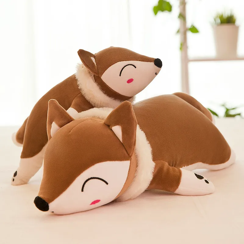 35/50cm Kawaii Plush Pillow Fox Stuffed Animals Doll Anime Plush Toys I LOVE YOU Embroidery Scarf Red Fox Back Cushion Dolls