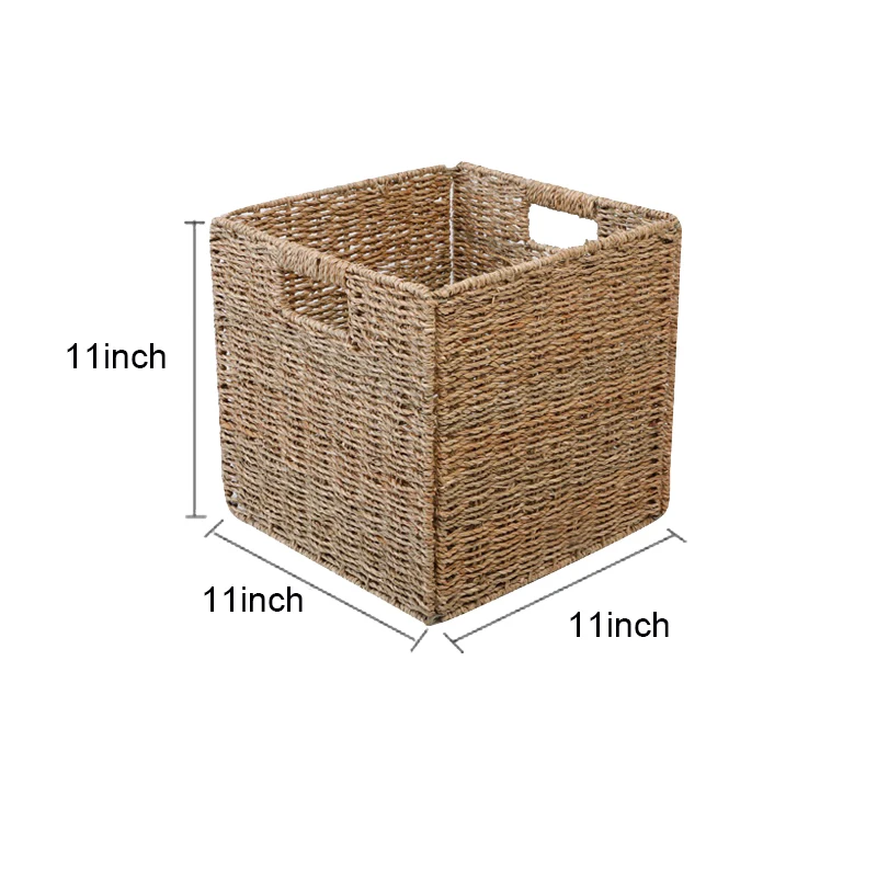 

Woven Seagrass Farmhouse Kitchen Storage Organizer Basket Bin with Handles for Cabinets,Pantry,Bathroom,Laundry Room