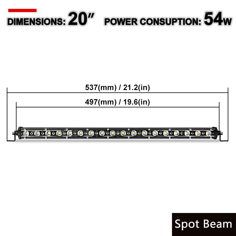 20 inch Spot Beam 18 Вт, 36 Вт, 54 Вт, автомобильный рабочий светильник, бар, точечный светильник, поисковый светильник, Светодиодная панель для Jeep Boats ATV UTV SUV 4 Runner 4x4 Truck Offroad Driving 7~ 20" - Цвет: 20 inch Spot Beam
