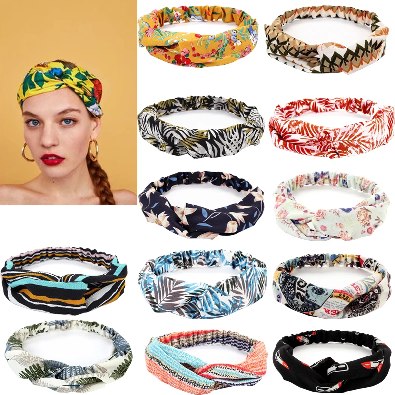 Женская повязка на голову с принтом летняя мягкая однотонная волосы тюрбан