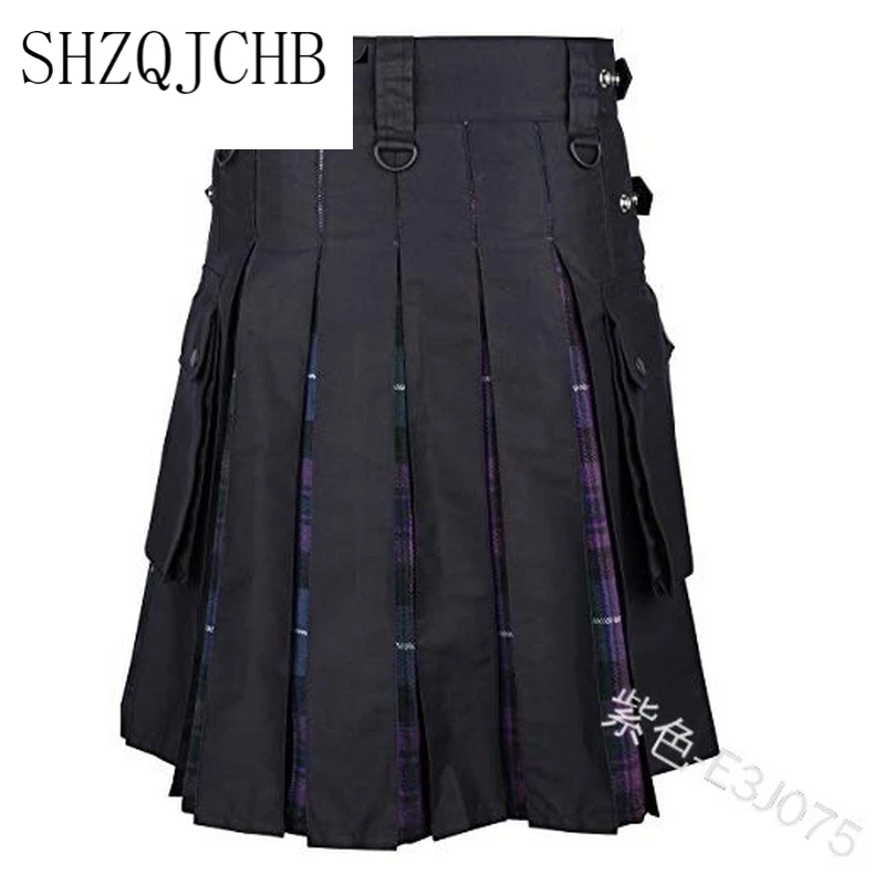 

JCHB Men Fashion Scotland Utility Pleated Skirt Retro Traditional Personality Kilts Medieval Men Skirts