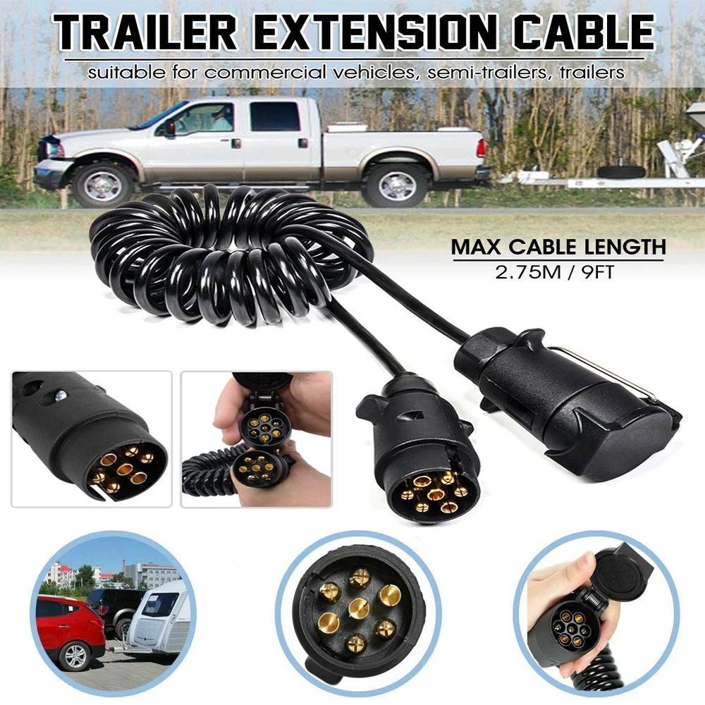 

2m 200cm 7 Pin Car Towing Trailer Light Board Extension Cable Lead Truck Plug Socket Wire Part Couplings Circuit Plug Socket