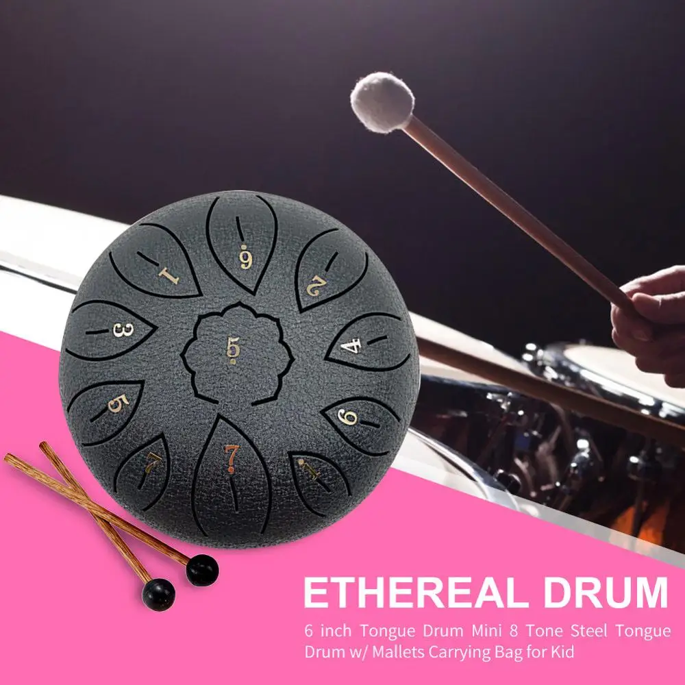 

Tongue Drum 6 Inch 11 Tune Steel Tongue Drum Set 8 Tune Hand Pan Drum With Drumstick Finger Cots Drum Bag Percussion Instruments