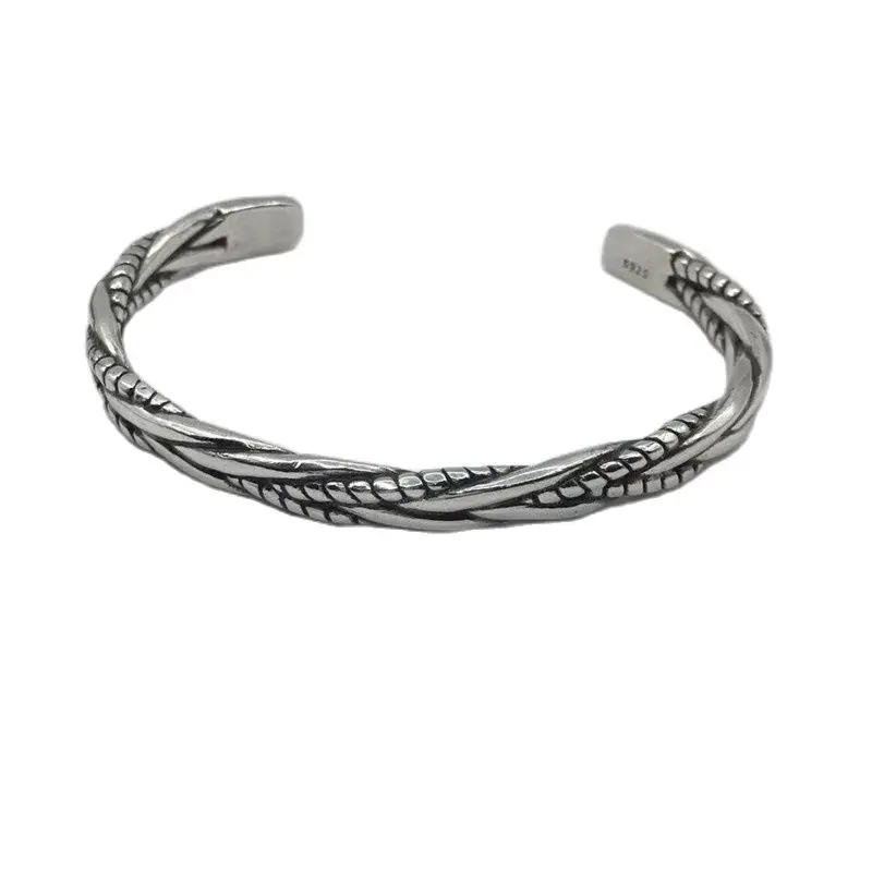 

Simple Twist Weave Men's Couple Retro Bracelet 925 Thai Silver Original Exquisite and Unique Women's Cuff Bracelet Jewelry Gift