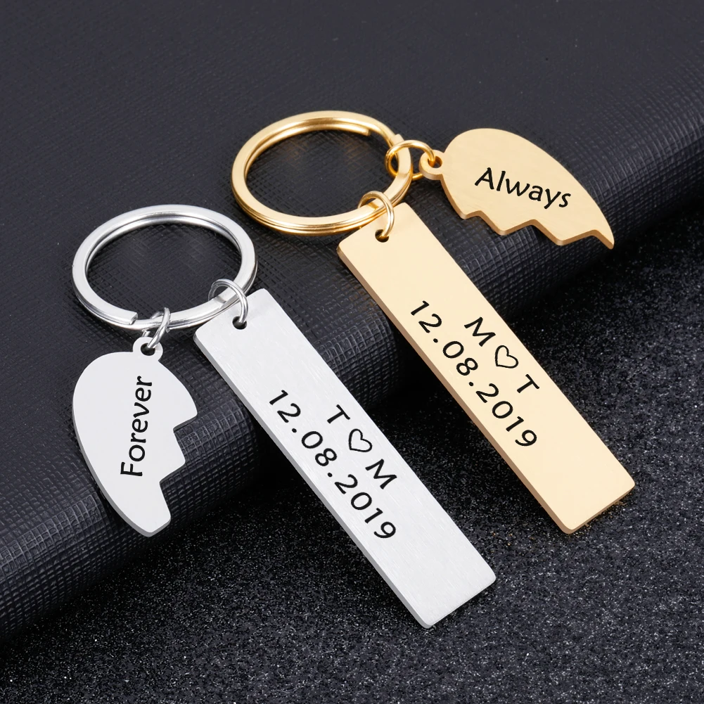 

1 Pair Custom Boyfriend Gift Key Chain for Women Men Couple with Heart Keychain Gifts for Husband Wife Girlfriend Valentines Day