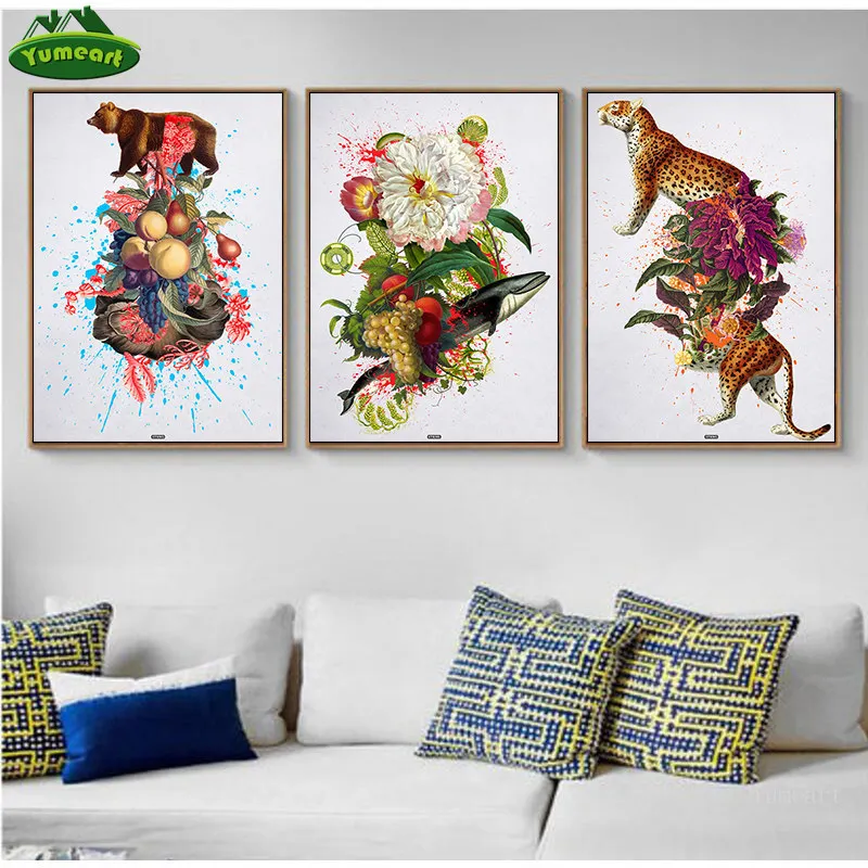 Креативные холщовые постеры с изображением медведя и леопарда абстрактные