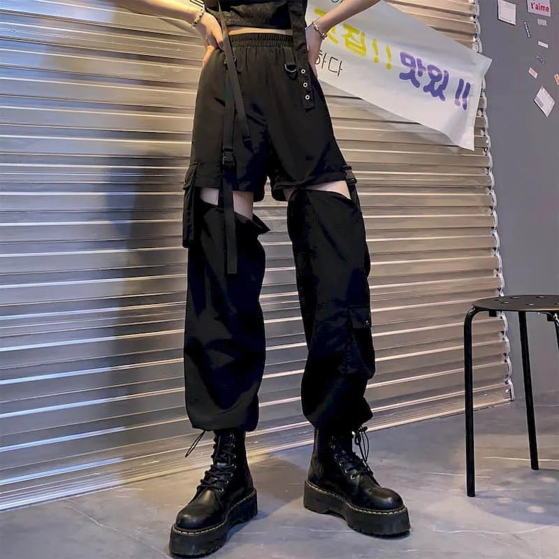 

Women Pants Jogges 2021 Black High Waist Korean Female Loose Casual Detachable Straight Leg Beam Tooling Cargo Long Pants Woman