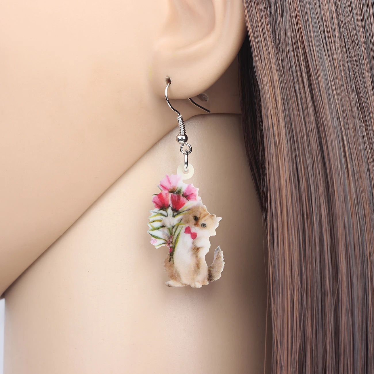 NEWEI Acrylic Valentine's Day Flower Bow-knot Cat Earrings Drop Dangle Jewelry For Women Girls Teen Lovers Charms Gift Accessory |