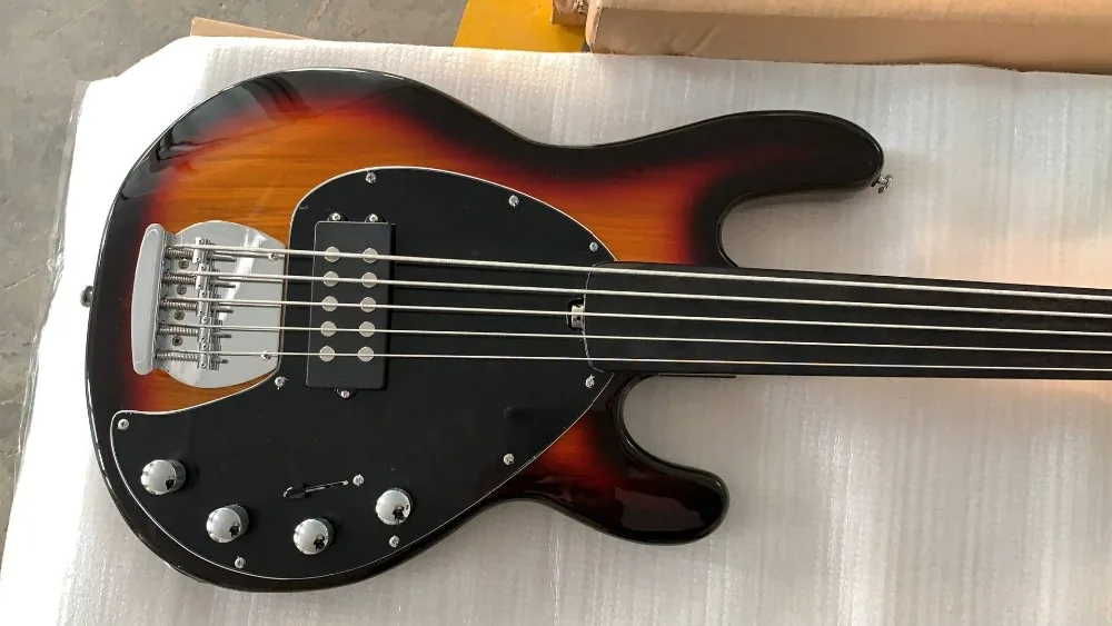 Новая+ завод+ Sunburst music man stingRay5 бас активный звукосниматель music man, электронная бас-гитара fretless гриф из черного дерева Бас-гитара