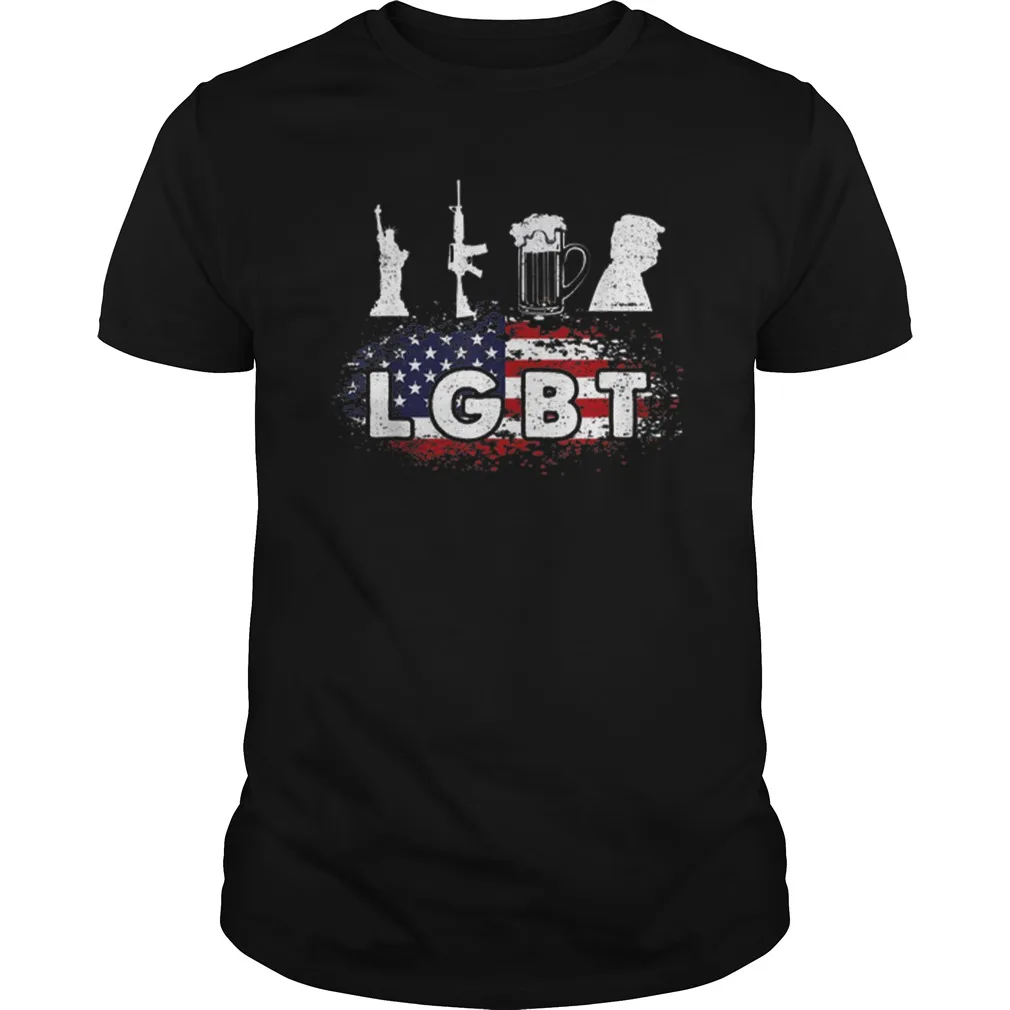 

Hot LGBT Parody Liberty Guns Beer Trump USA Flag T-Shirt. Summer Cotton O-Neck Short Sleeve Mens T Shirt New S-3XL