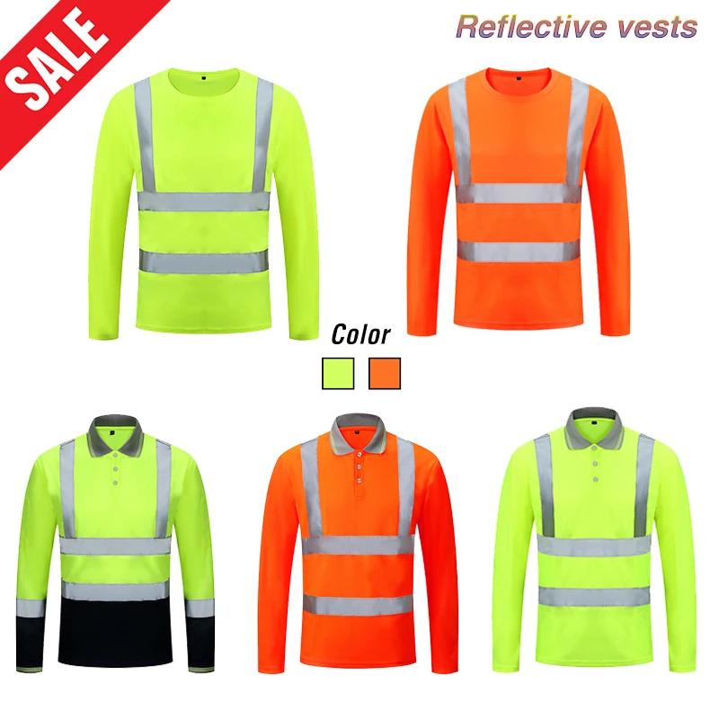 

Unisex High Visibility Reflective Safety T-shirt Quick Drying Long Sleeve Workwear Outdoor Construction Protective Work Clothes