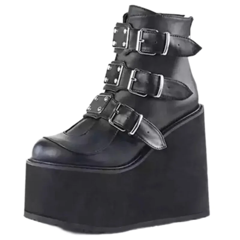 

Winter Buckle Ankel Boots Women Punk Female Platform Boots Wedges High Heels PU Women Boots Botas Mujer Plus Size 43