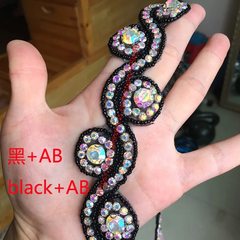 black and AB 88 см/упаковка, 3,3 см, волнистая форма, черная Цепочка с кристаллами, горячая фиксация, стразы, платье, планки для женщин, одежда, декорация рукоделие хобби, принадлежности - Цвет: black and AB