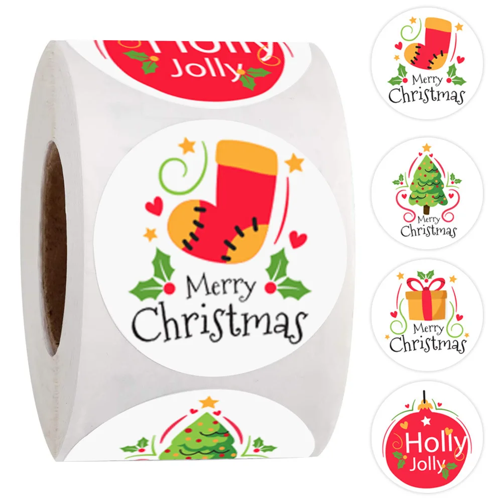 

500pcs Merry Christmas Stickers Round Labels Christmas Tag for Envelope Seal, Gift Wrapping Decor Holiday Party Cards Envelopes