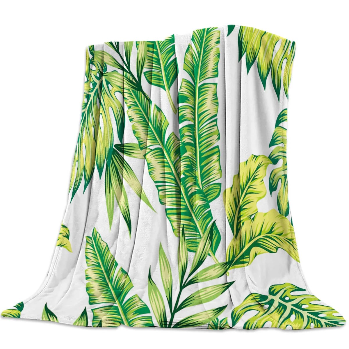 Свежее одеяло с банановыми листьями зеленое белое Фланелевое флисовое покрывало
