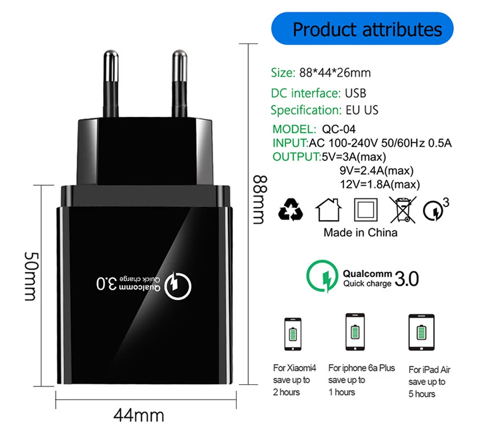 Быстрое зарядное устройство 48 Вт 3,0 USB зарядное устройство для samsung A50 A30 iPhone 7 8 huawei P20 Tablet QC 3,0 быстрое настенное зарядное устройство США ЕС Великобритания разъем-адаптер